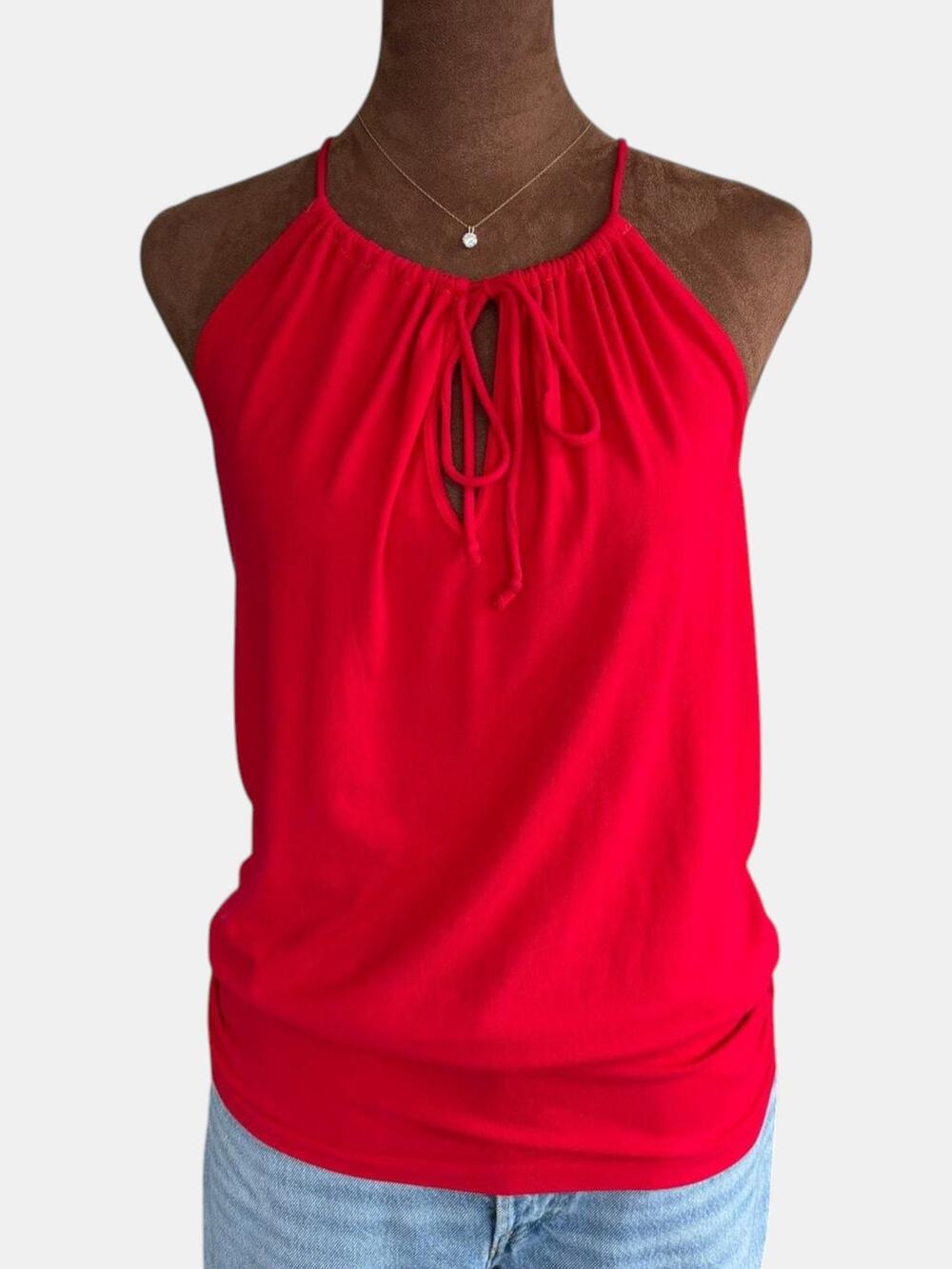00s Style Y2K Halter Top Drawstring Collar Keyhole Detail Cinched Waist One Size